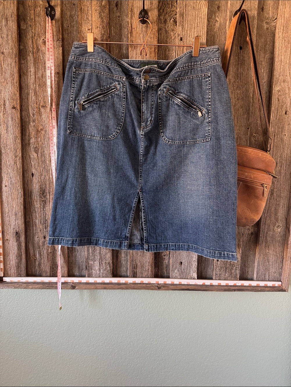 Ralph Lauren Dark Blue Denim Midi Skirt with Front Zip Pockets vintage!